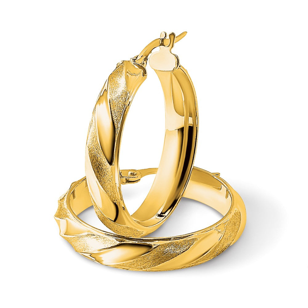 10K Yellow Gold Polished Textured Twisted Hoop Earrings