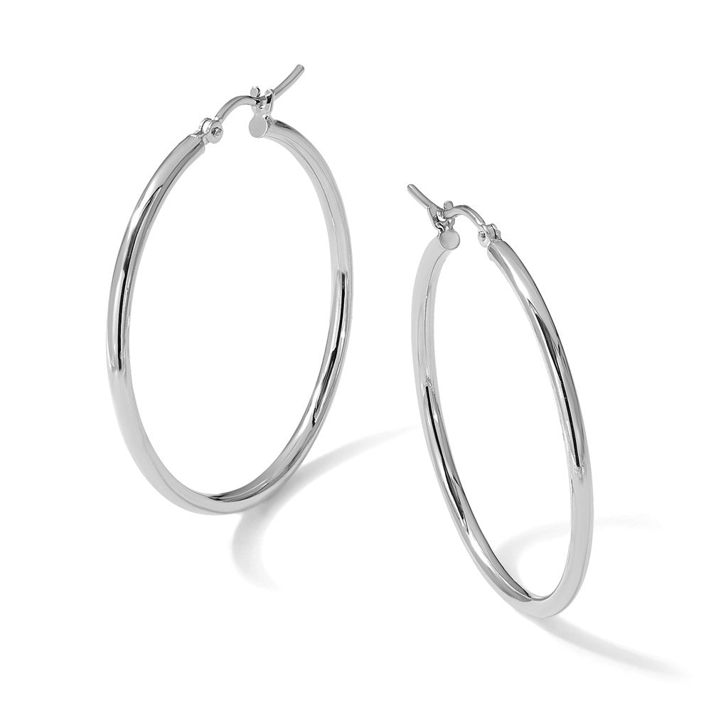 10K White Gold Polished Hinged Hoop Earrings