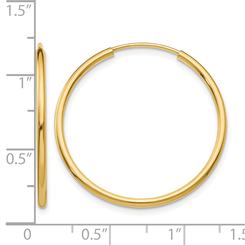 10K Yellow Gold 1.2mm Polished Round Endless Hoop Earrings