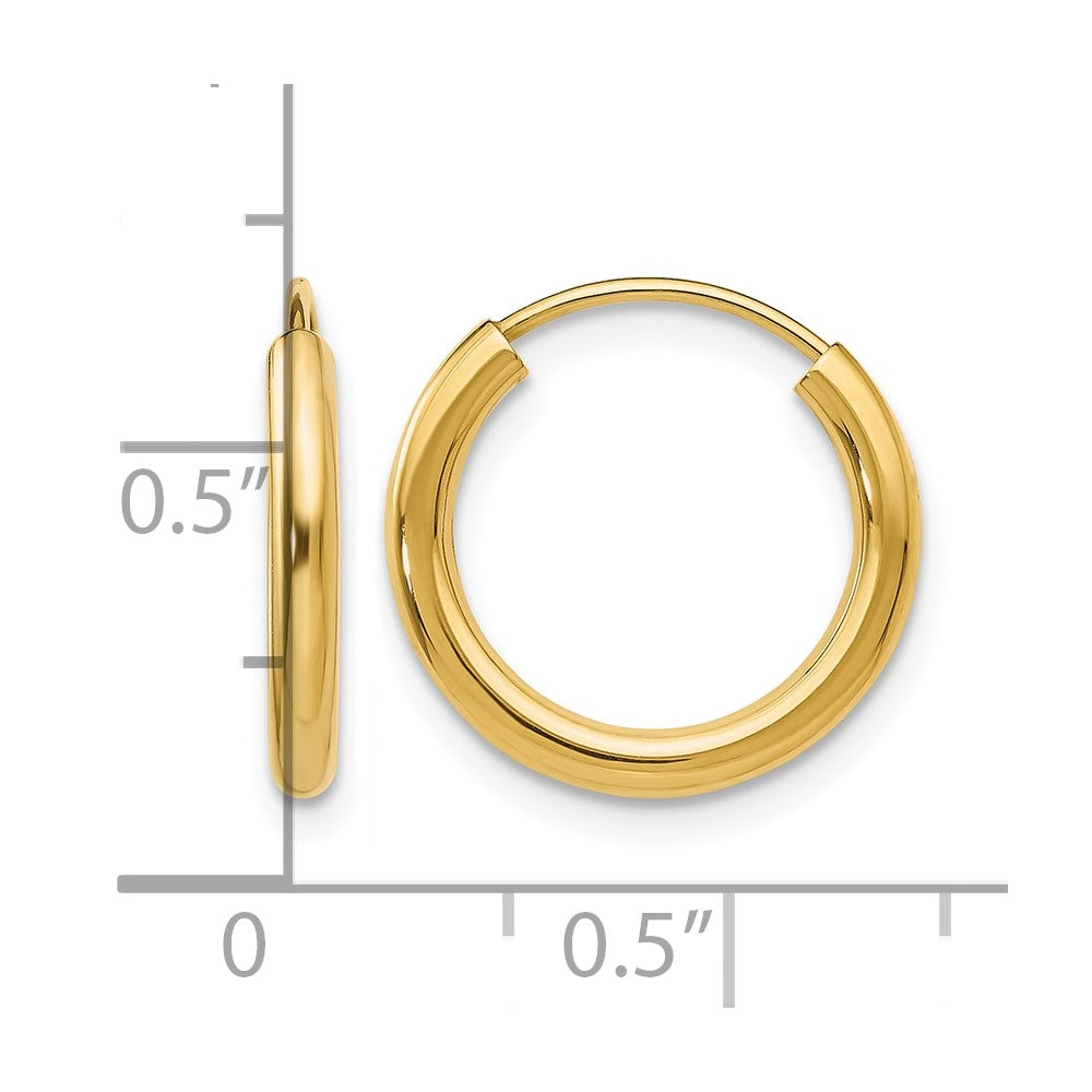 10K Yellow Gold Polished Round Endless 2mm Hoop Earrings