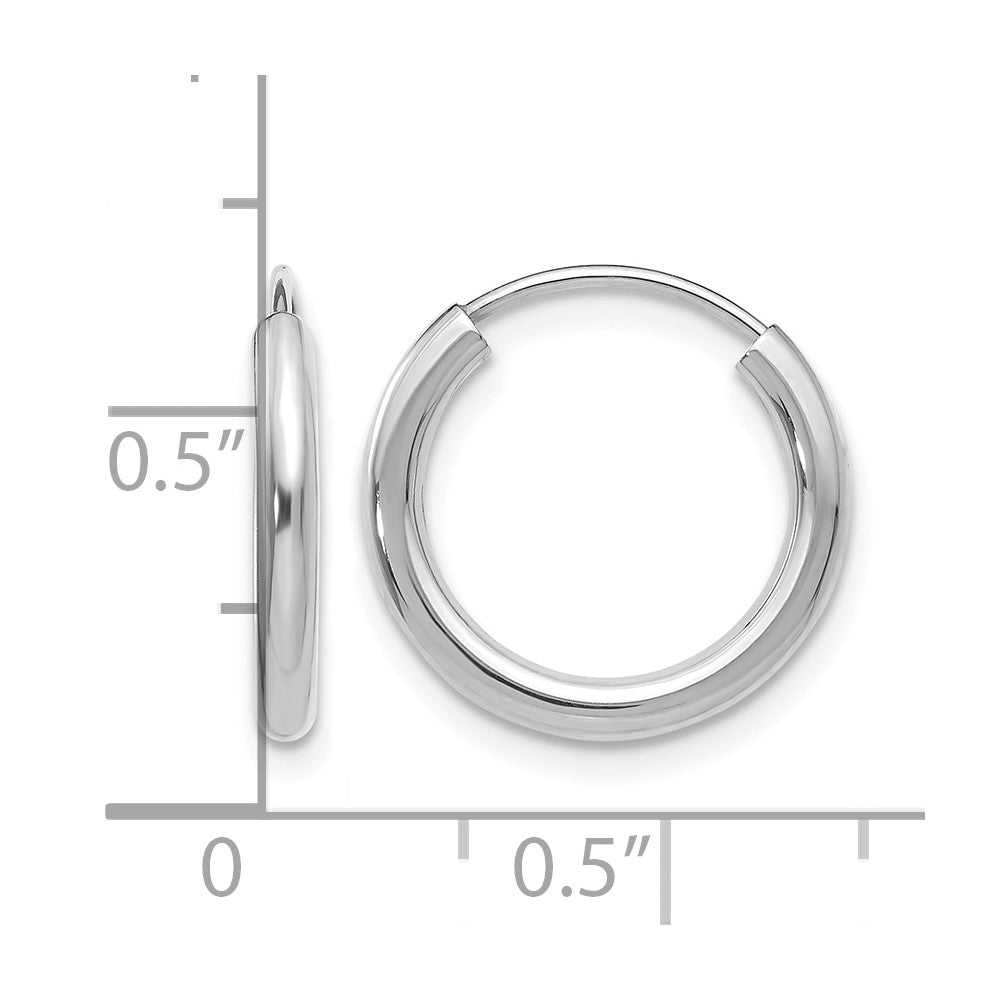10K White Gold Polished Endless 2mm Hoop Earrings