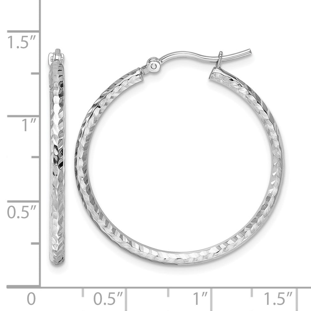 10K White Gold Diamond Cut 2mm Round Tube Hoop Earrings