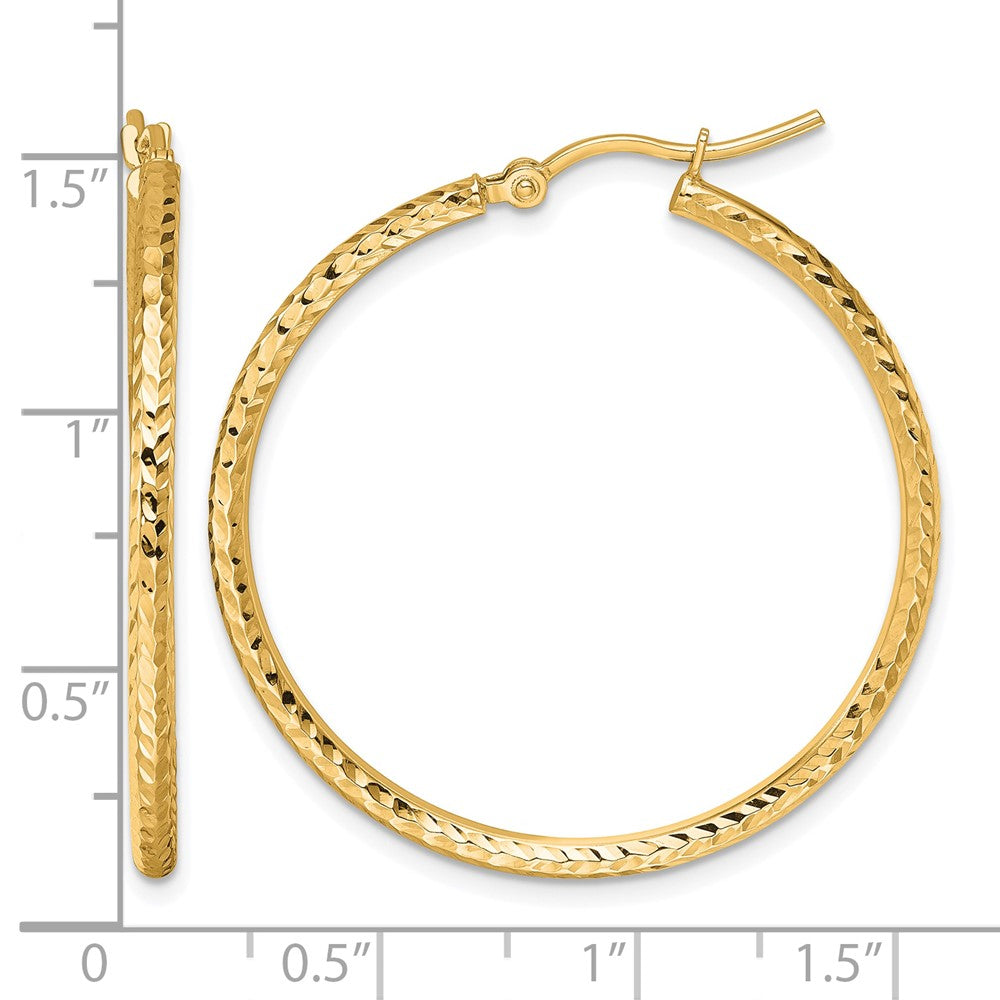 10K Yellow Gold Diamond Cut 2mm Round Tube Hoop Earrings