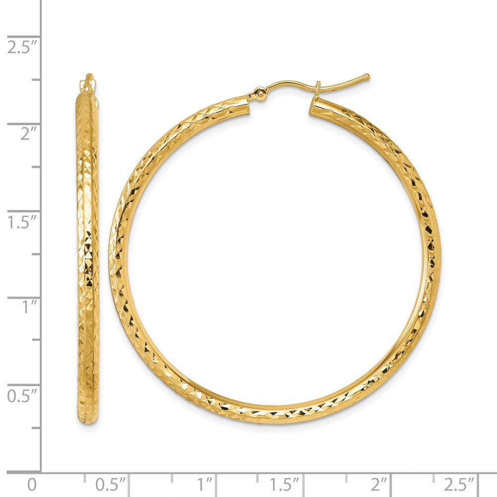 10K Yellow Gold Diamond Cut 3mm Round Hoop Earrings