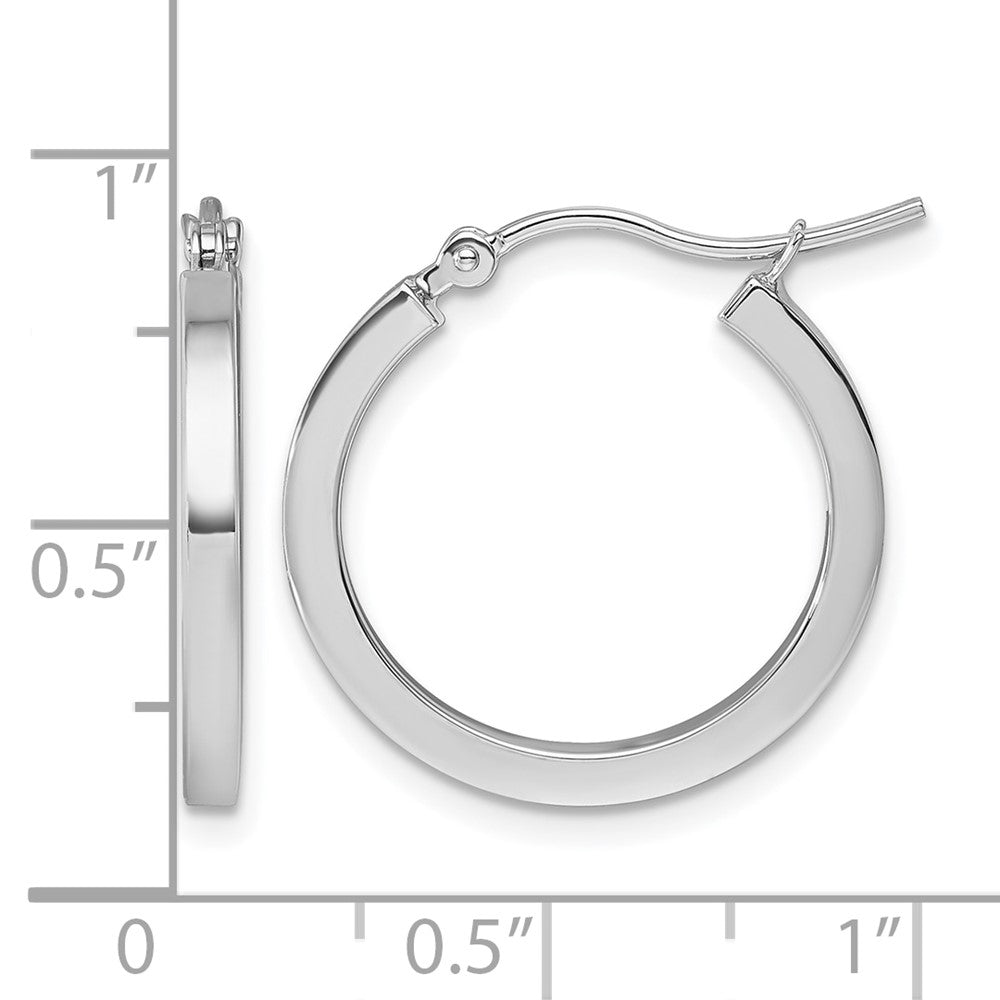 10K White Gold 2mm Square Tube Hoop Earrings