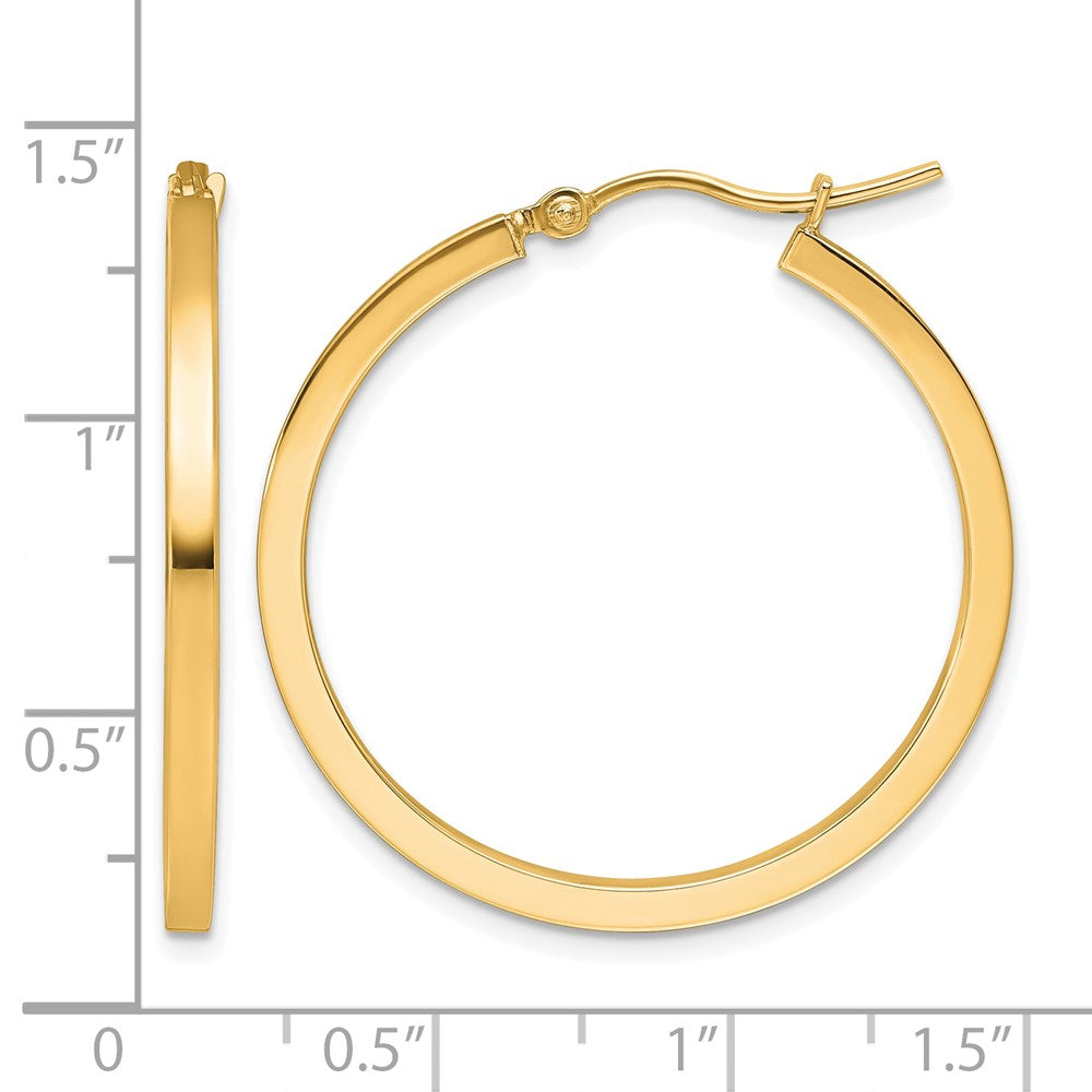 10K Yellow Gold 2mm Square Tube Hoop Earrings