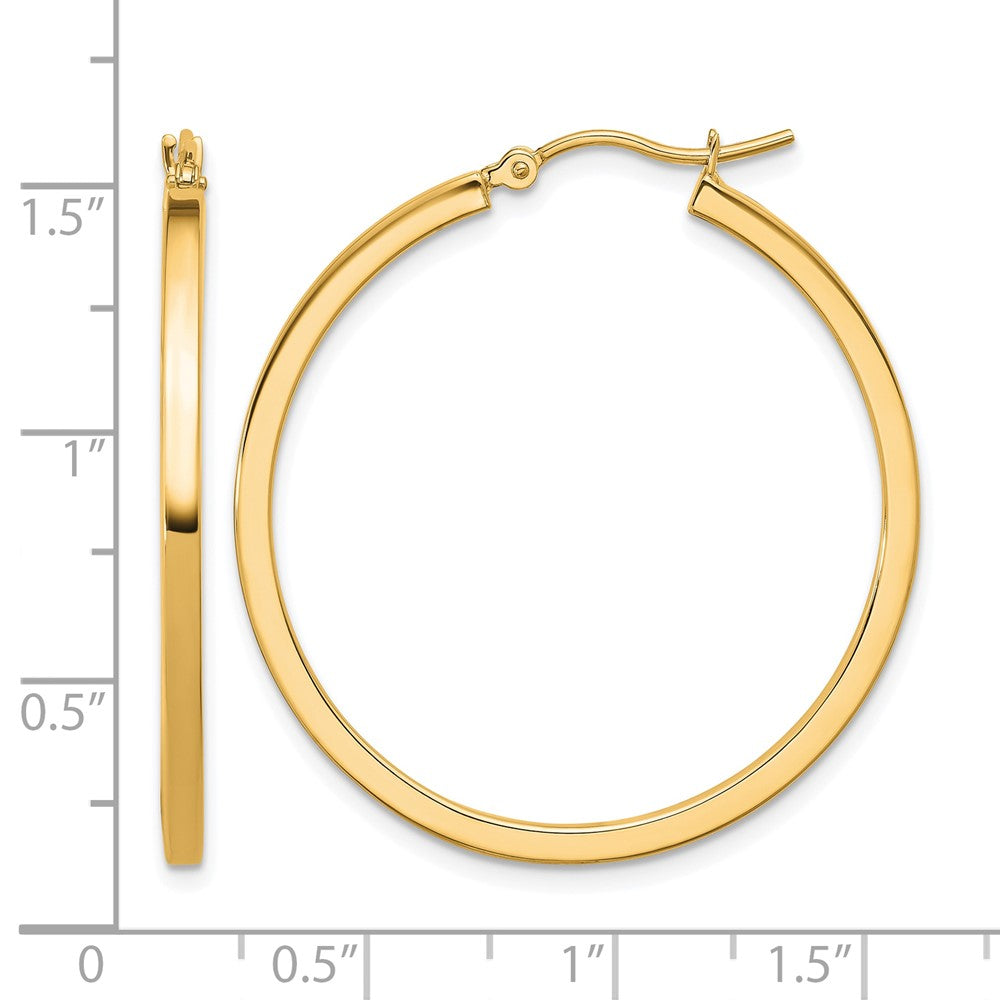 10K Yellow Gold 2mm Square Tube Hoop Earrings