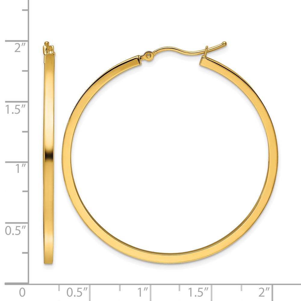 10K Yellow Gold 2mm Square Tube Hoop Earrings
