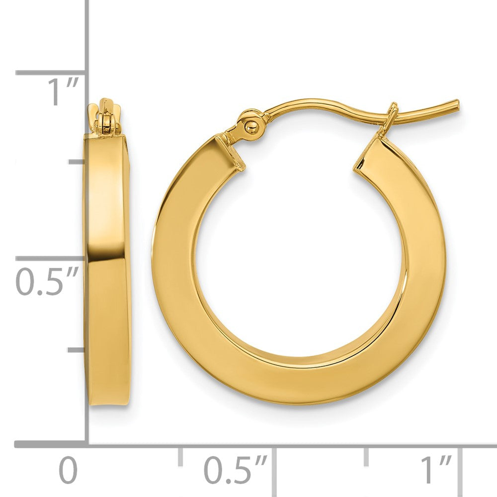 10K Yellow Gold 3mm Polished Square Hoop Earrings
