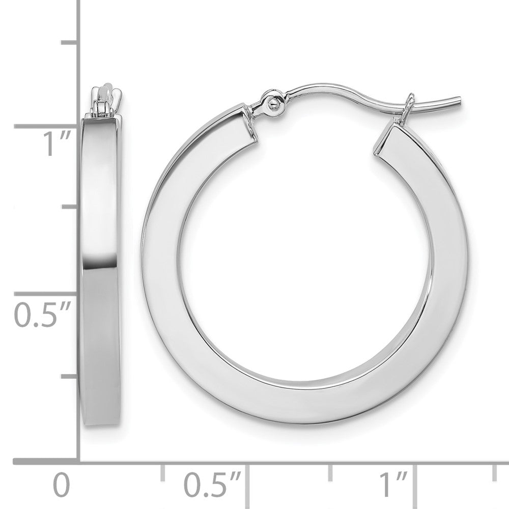 10K White Gold 3mm Polished Square Tube Hoop Earrings