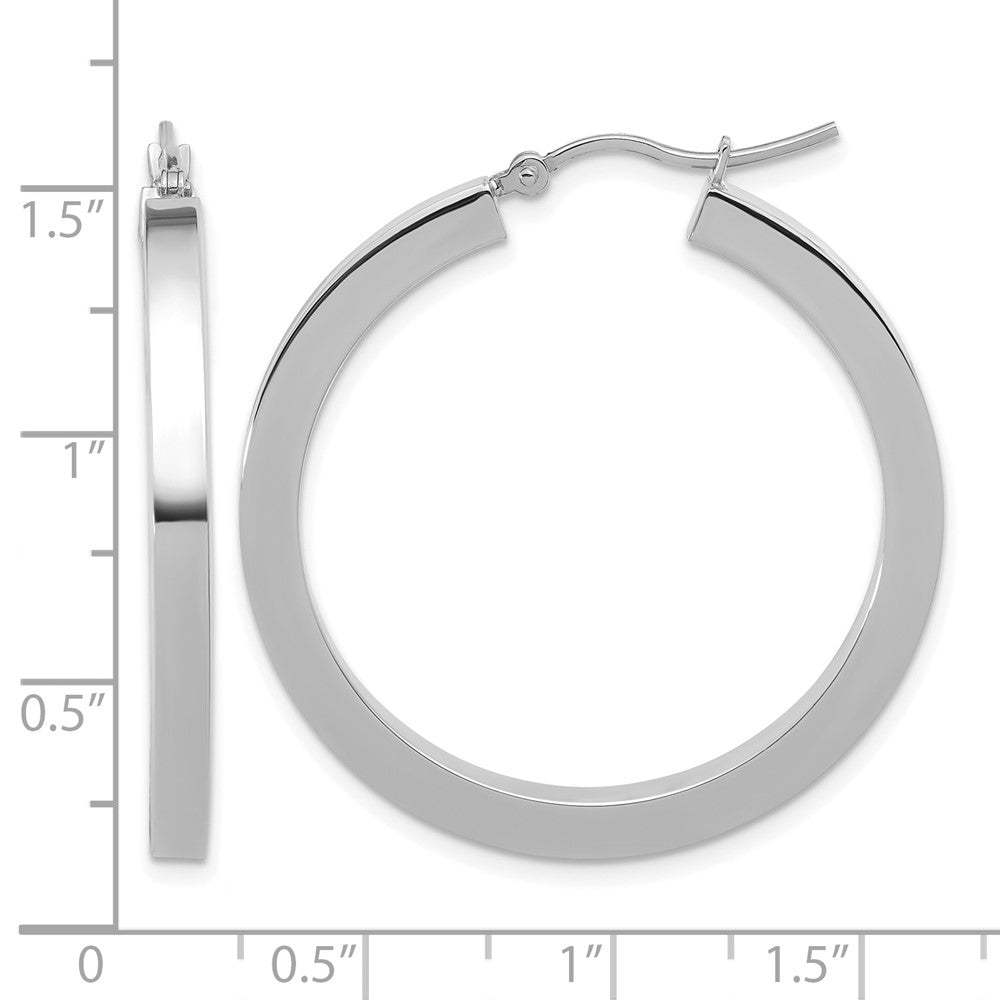 10K White Gold 3mm Polished Square Tube Hoop Earrings