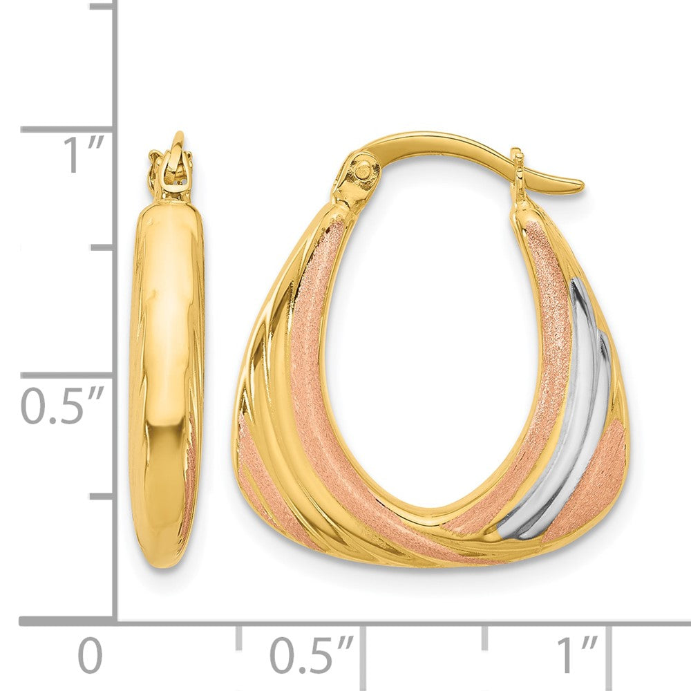 10K Two Tone White Rhodium Polished And Satin Hoop Earrings