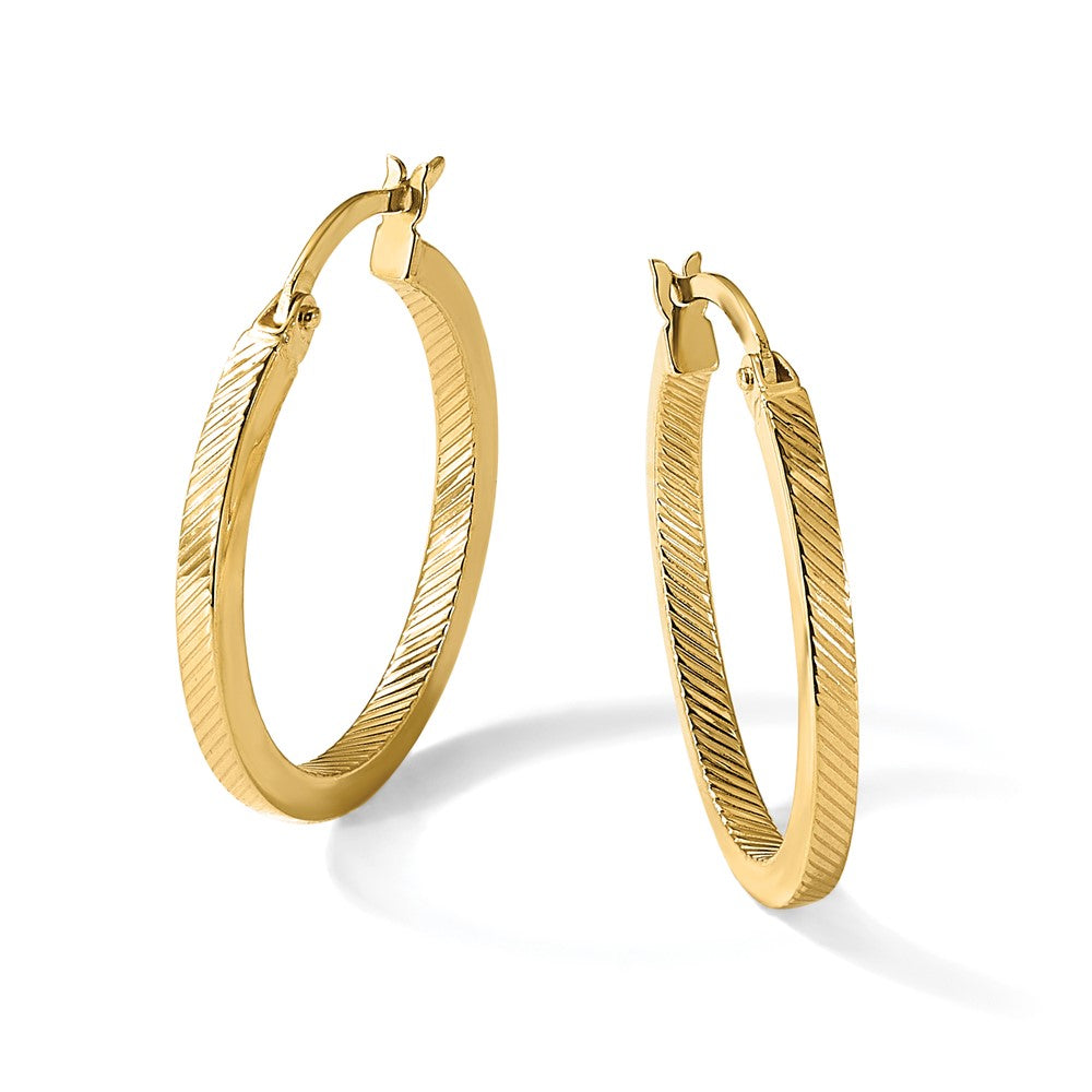 10K Yellow Gold Polished And Textured Oval Hoop Earrings