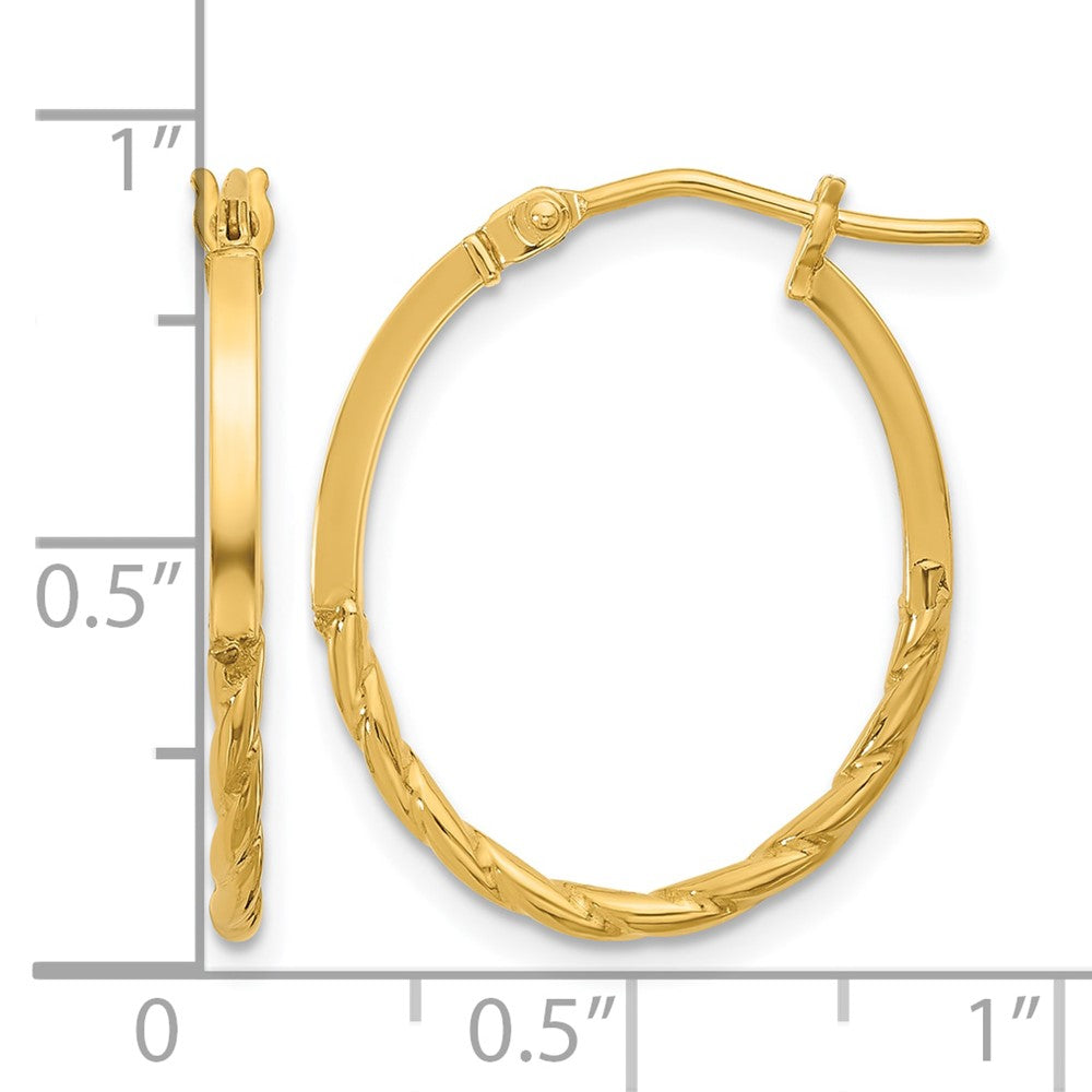 10K Yellow Gold Polished Twist Oval Hoop Earrings