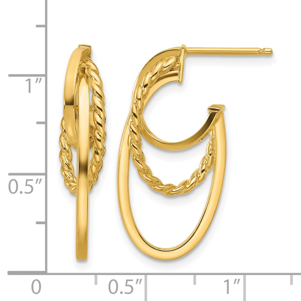 10K Yellow Gold Polished And Twisted Oval J Hoop Post Earrings