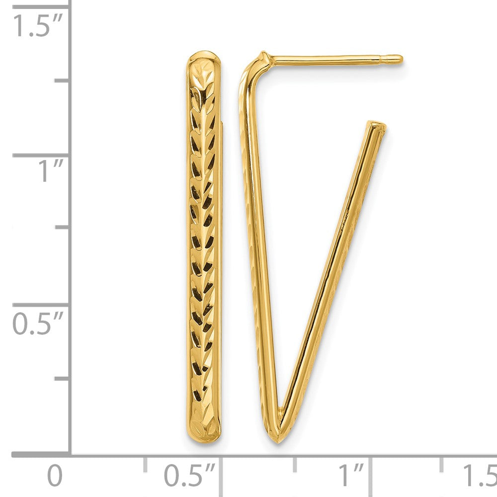 10K Yellow Gold Polished And Diamond Cut Triangle Post Earrings