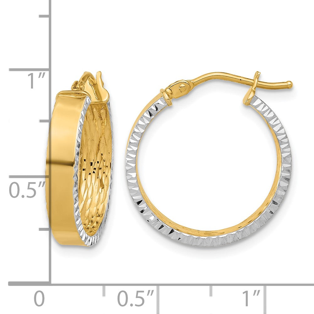 10K Yellow Rhodium W/ White Polished And Diamond Cut Hoop Earrings