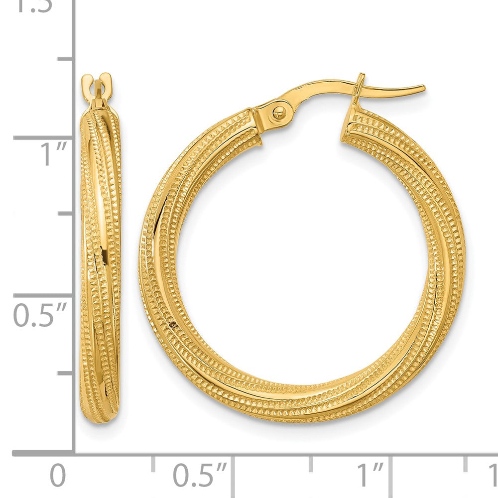 10K Yellow Gold Polished And Textured Twisted Tube Hoop Earrings