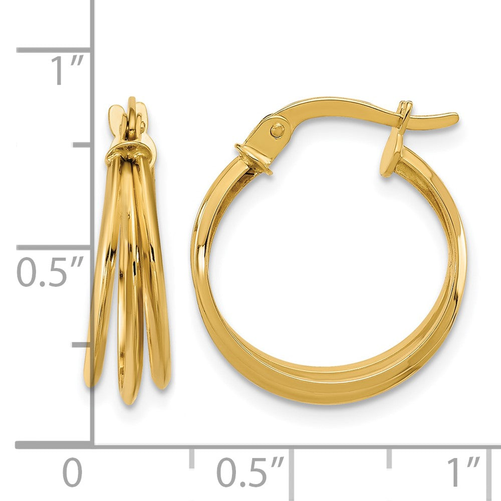10K Yellow Gold Polished 3 Row Round Hoop Earrings