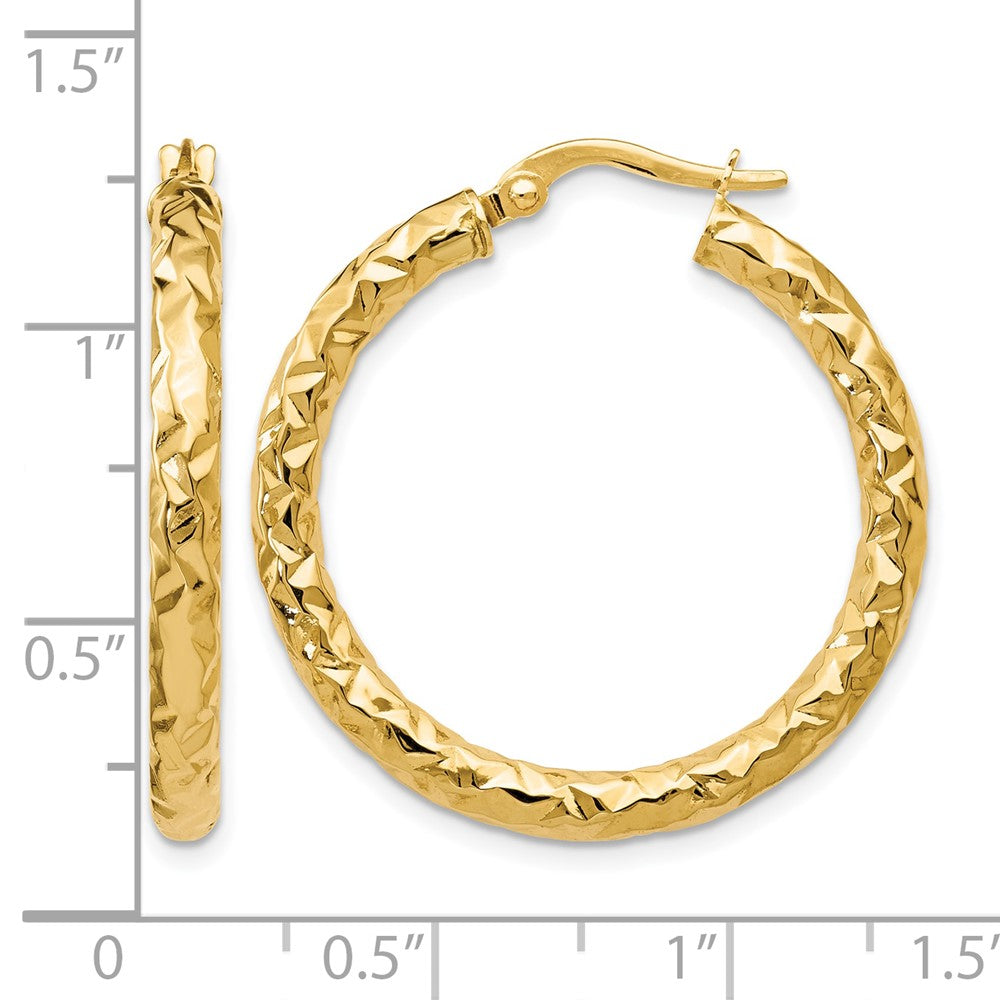 10K Yellow Gold Foreverlite Polished And Textured Hoop Earrings