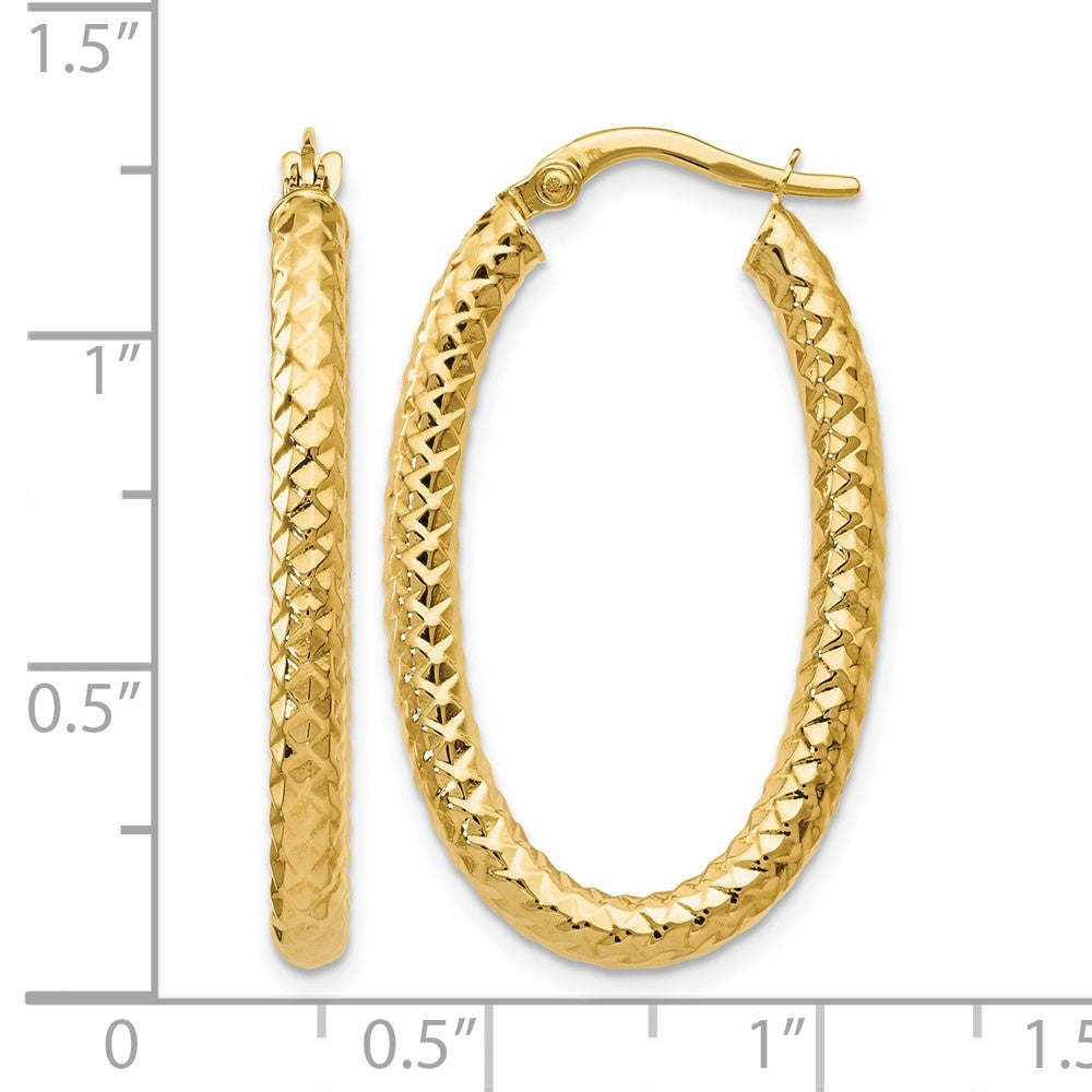 10K Yellow Gold Foreverlite Polished And Textured Oval Hoop Earrings