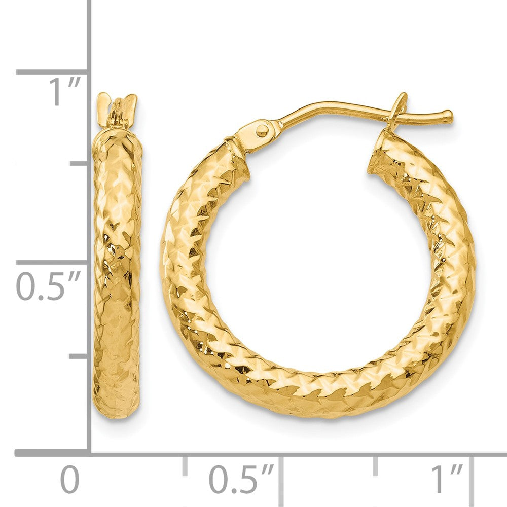 10K Yellow Gold Foreverlite Polished And Textured Hoop Earrings