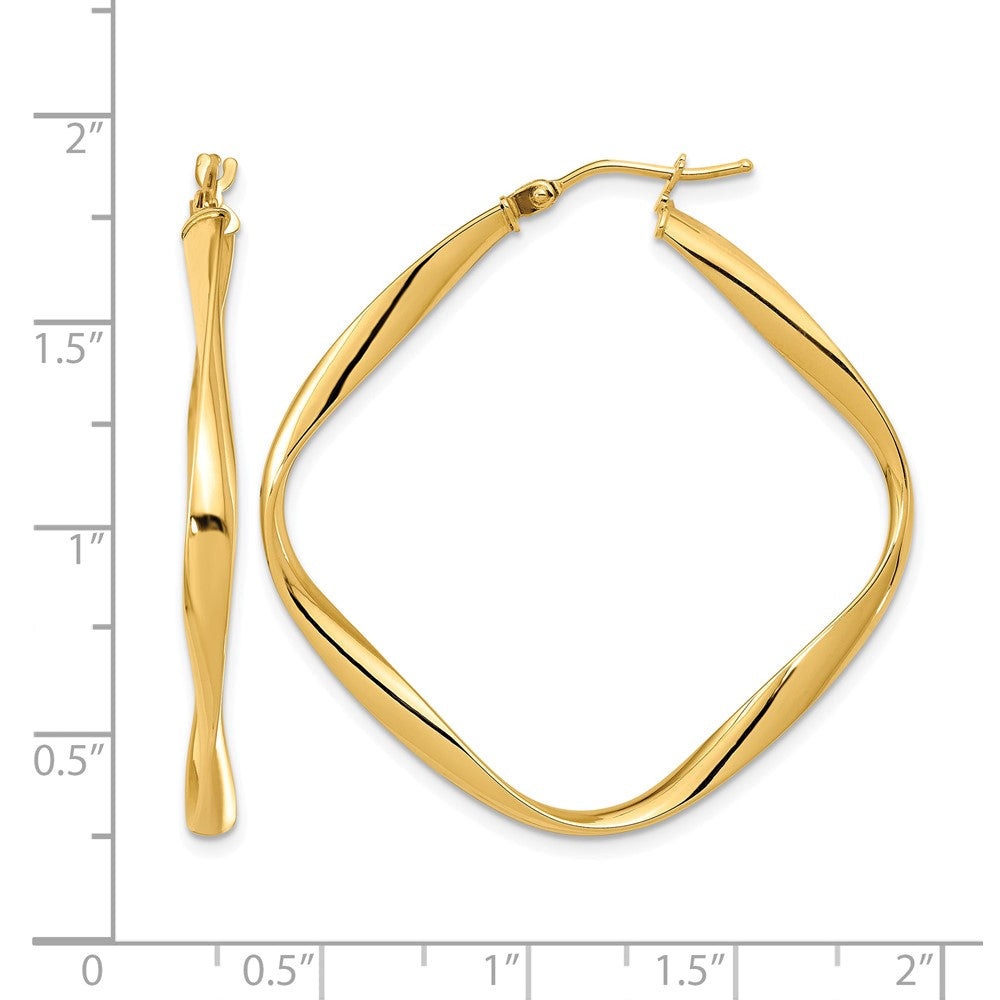 10K Yellow Gold Polished Twisted Square Hoop Earrings