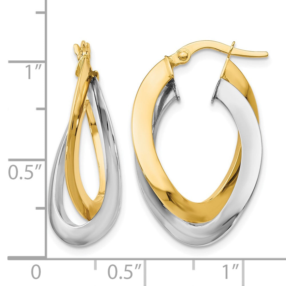 10K Two Tone Polished Twisted Double Hoop Earrings