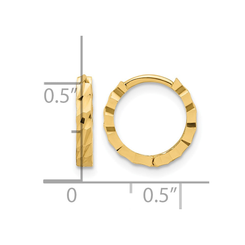 10K Yellow Gold Polished And Diamond Cut Huggie Hoop Earrings
