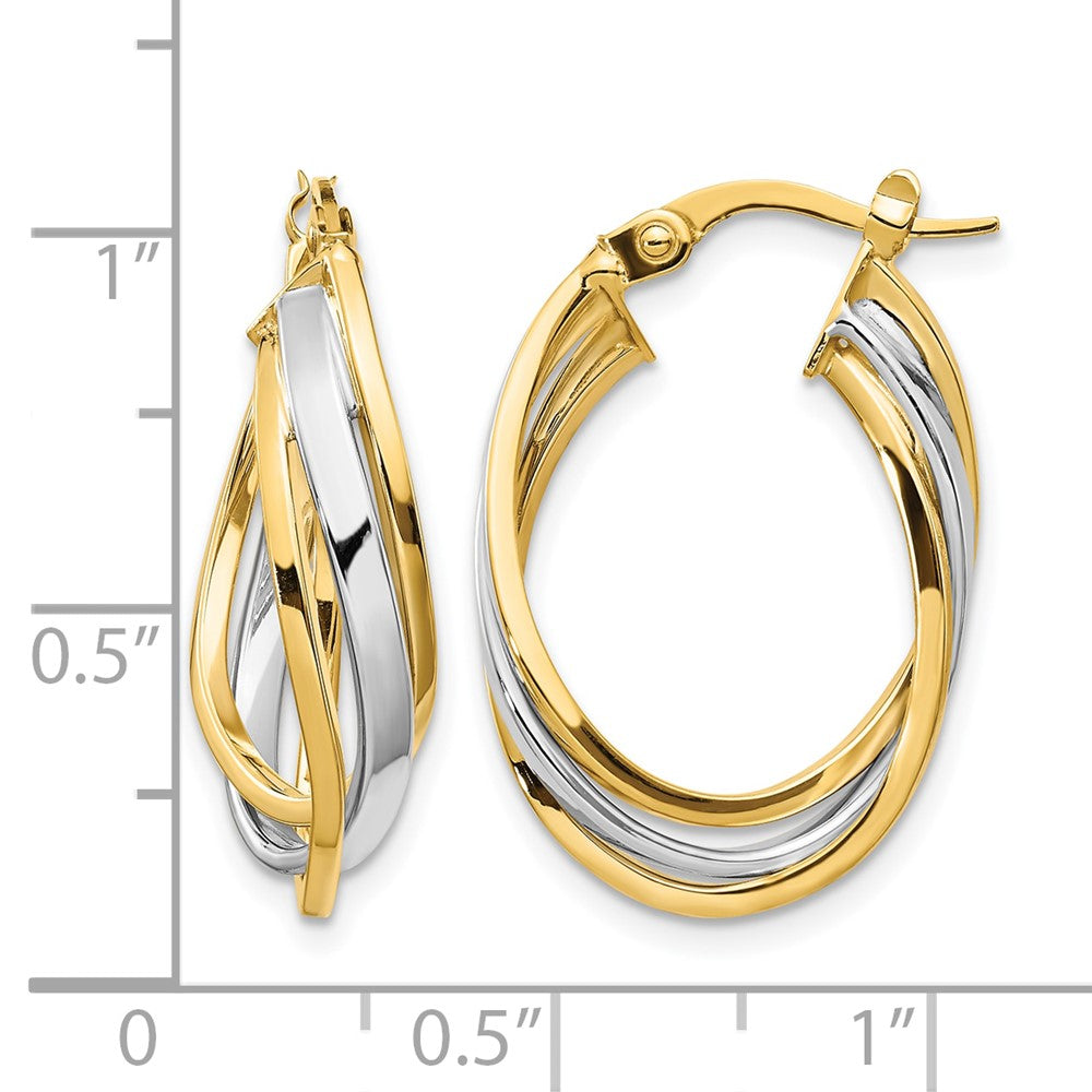 10K Yellow Rhodium W/ White Polished Oval Hoop Earrings
