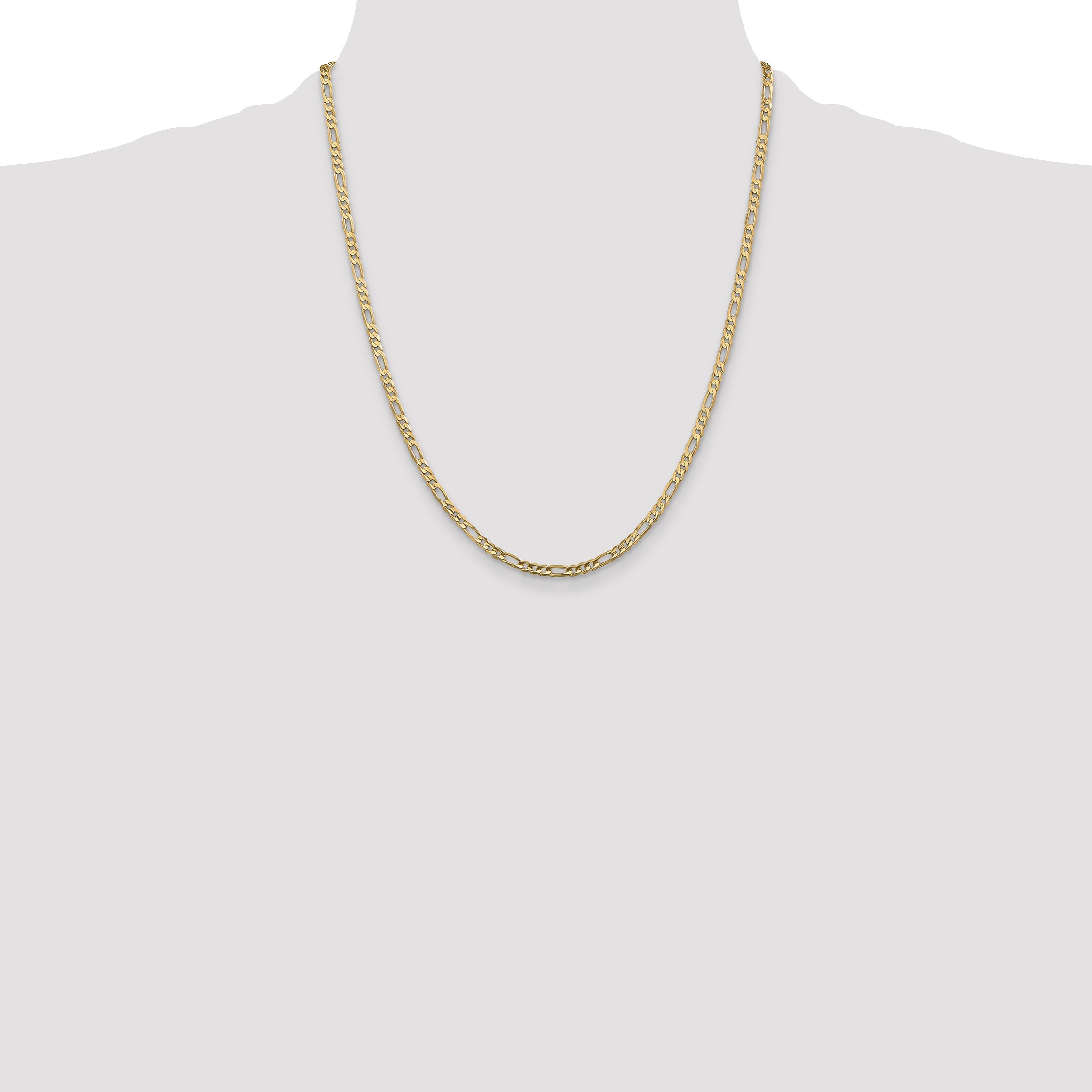 22 Inch 10K Yellow Gold 3mm Concave Figaro Chain Necklace