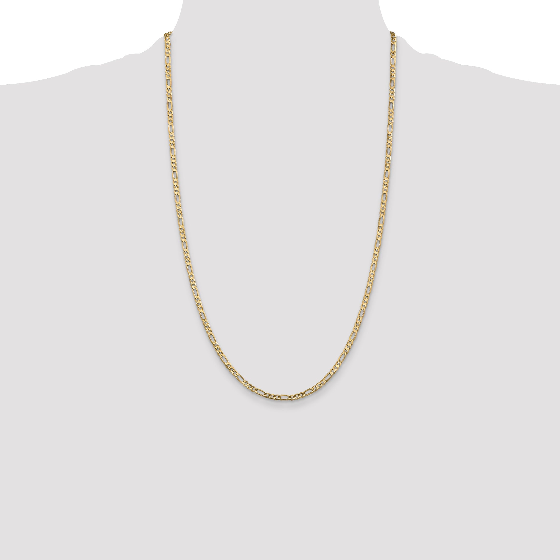 26 Inch 10K Yellow Gold 3mm Concave Figaro Chain Necklace