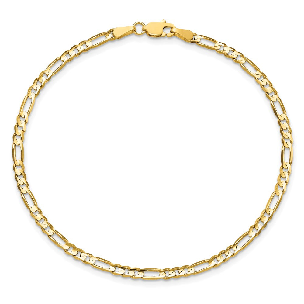 9 Inch 10K Yellow Gold 3mm Concave Figaro Chain Bracelet