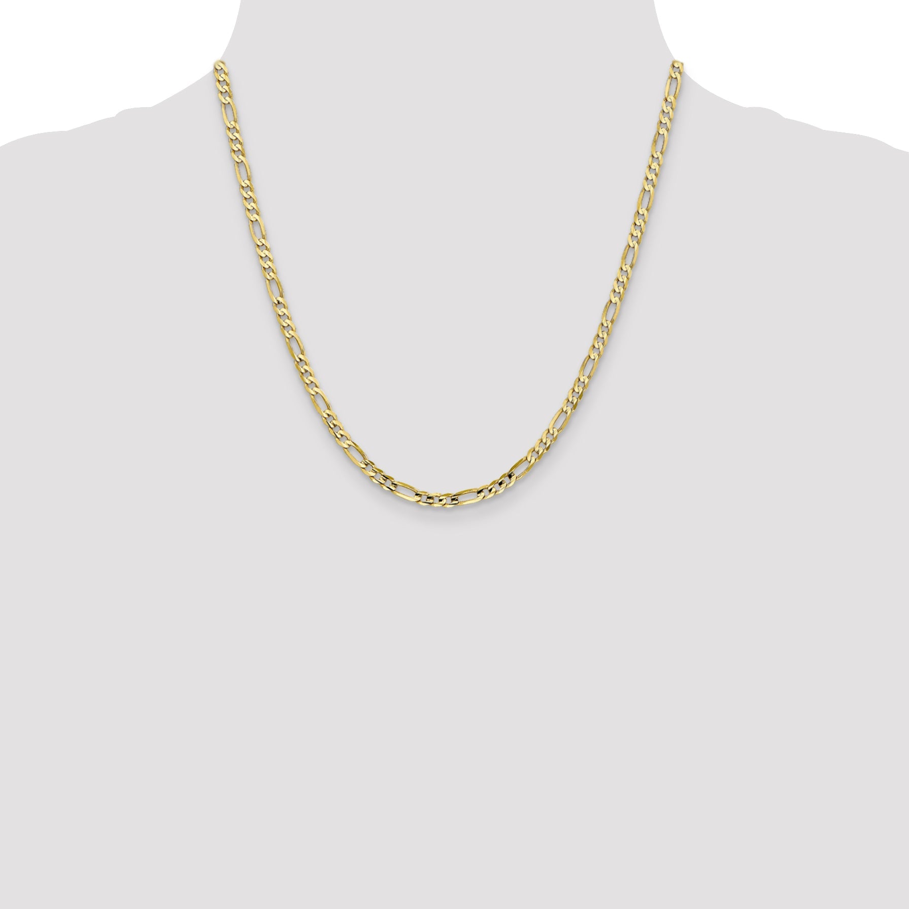 20 Inch 10K 4mm Concave Open Figaro Chain Necklace