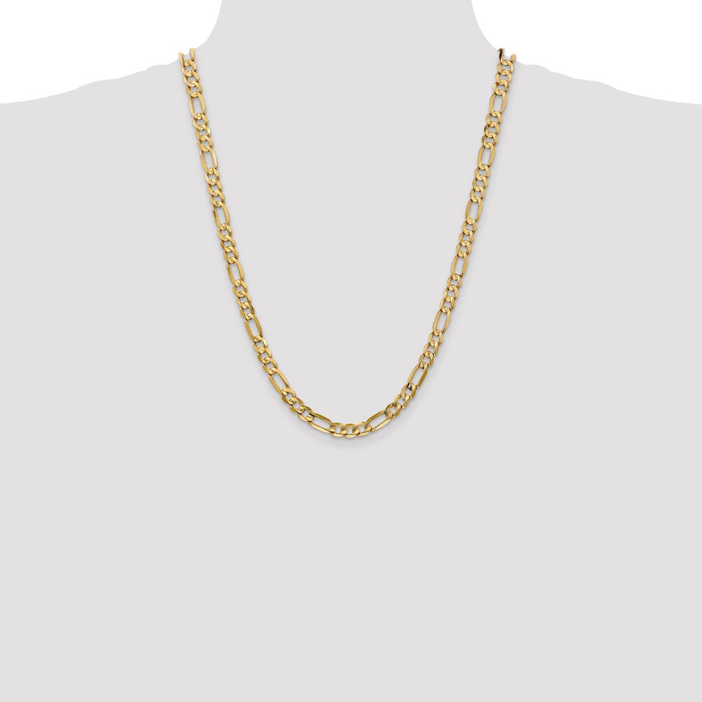 24 Inch 10K 6mm Concave Open Figaro Chain Necklace