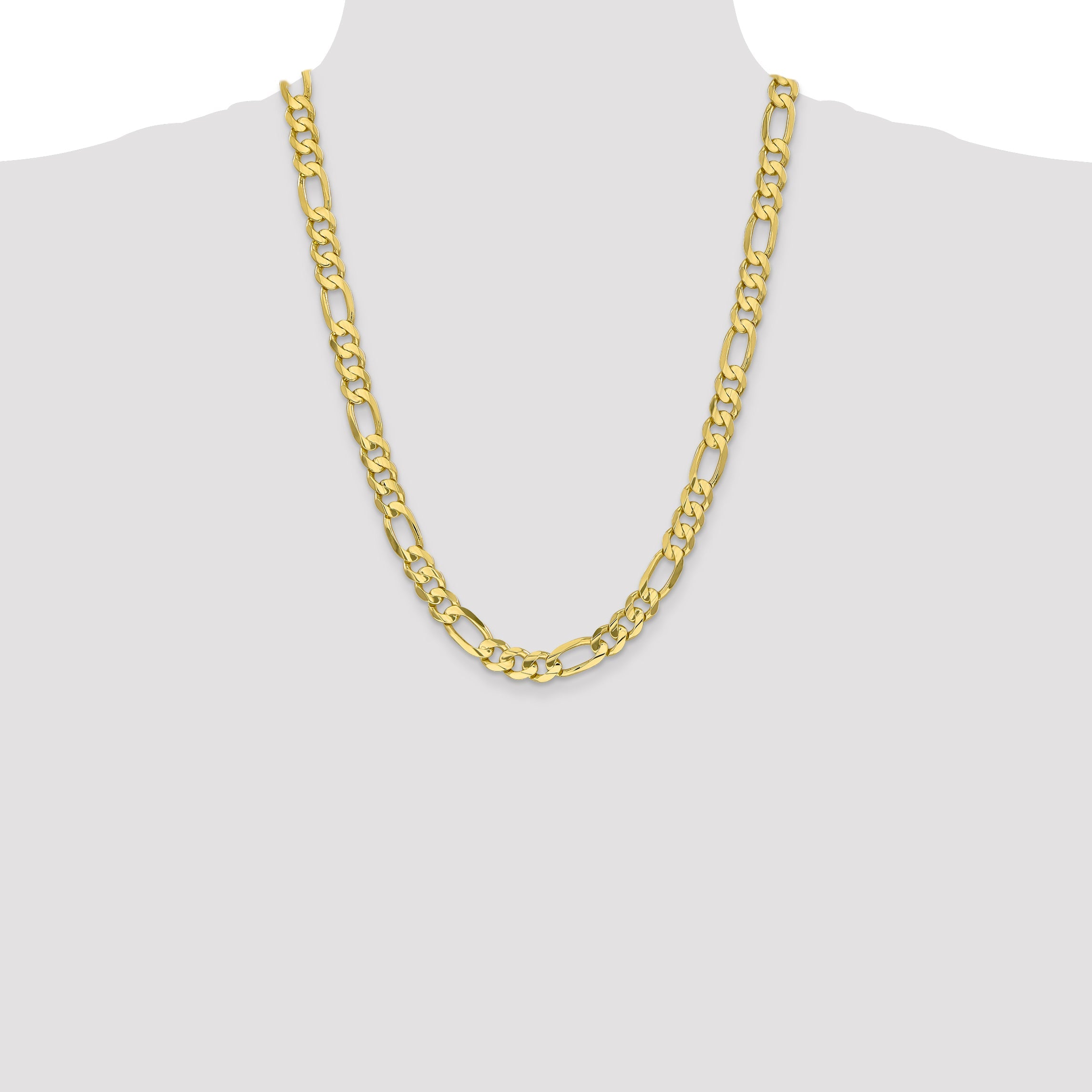 24 Inch 10K 8.75mm Concave Open Figaro Chain Necklace
