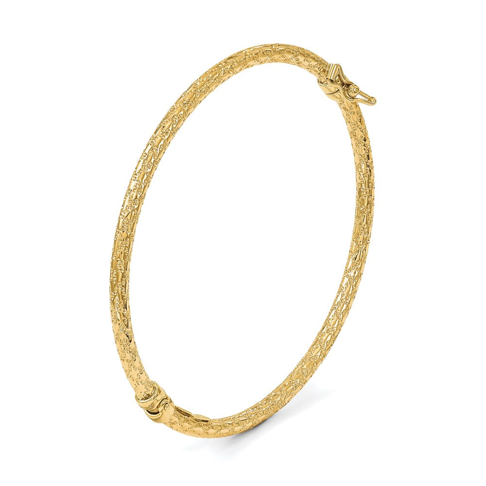 10K Yellow Gold Polished And Textured Hinged Bangle