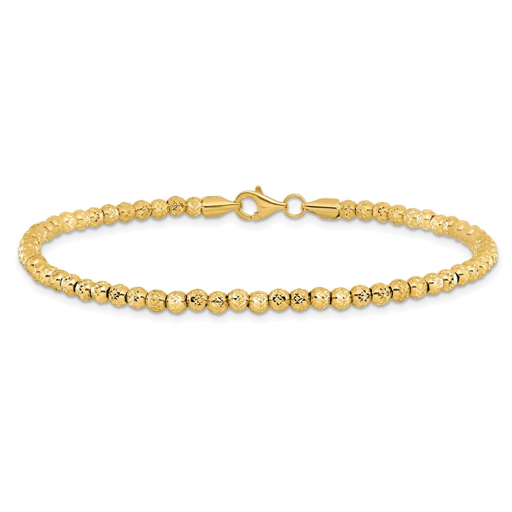 10K Yellow Gold Polished Fancy Link D/C Beaded Bracelet