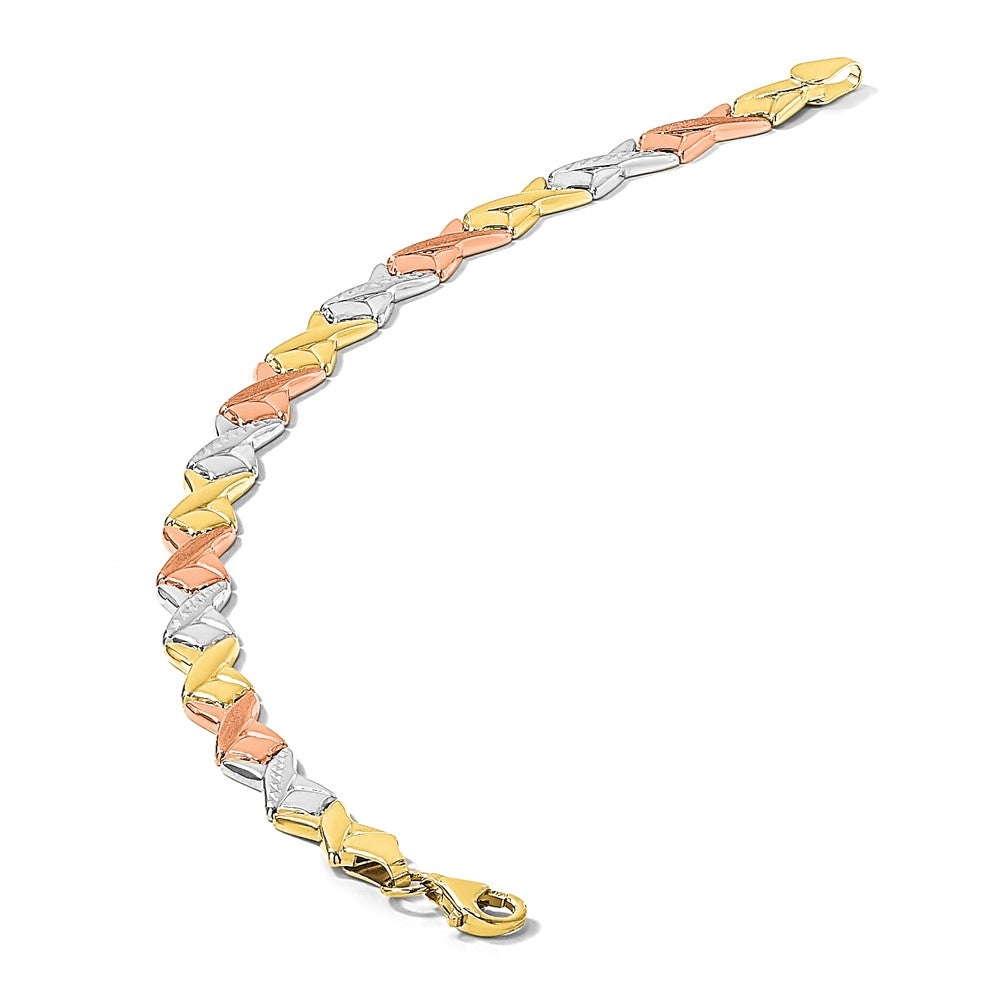 10K Tri Color Polished / Brushed And Diamond Cut Bracelet