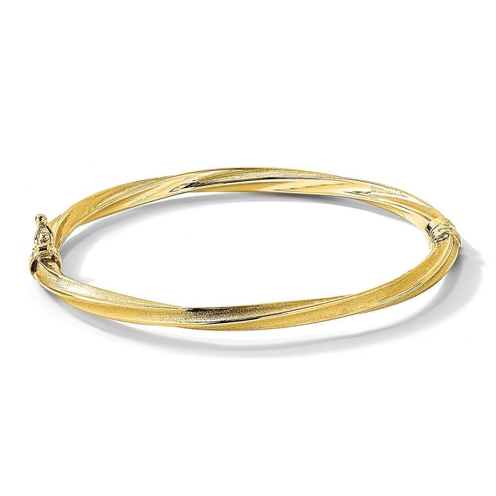 10K Yellow Gold Polished And Brushed Hinged Bangle