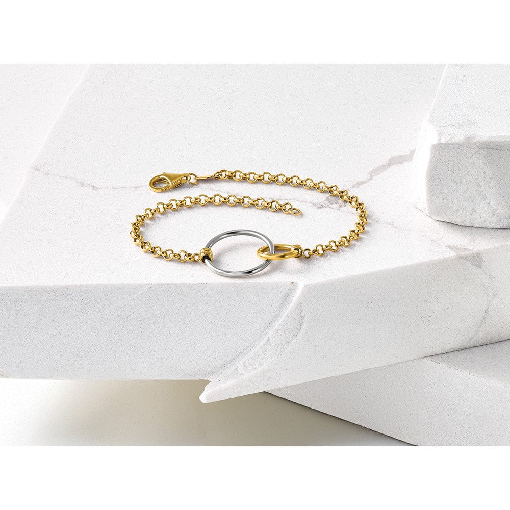 10K Two Tone Polished Interlocking Circles Link Bracelet