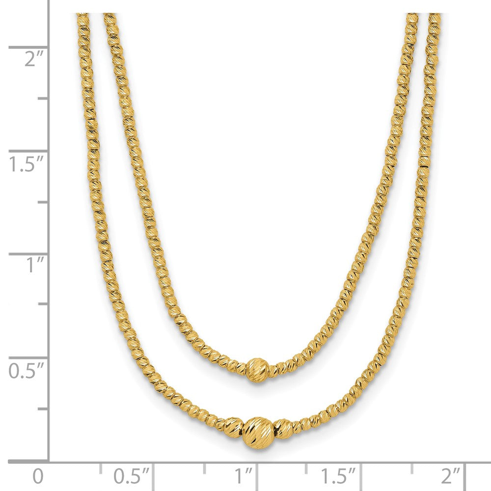 10K Yellow Gold Polished And Diamond Cut Beads 2 Strand Necklace