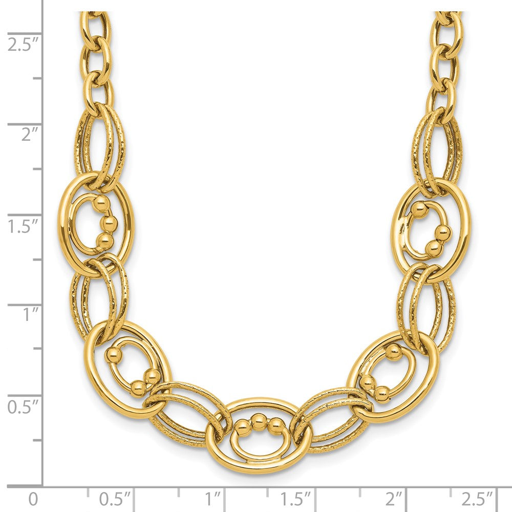 10K Yellow Gold Polished And Textured Fancy Link Necklace
