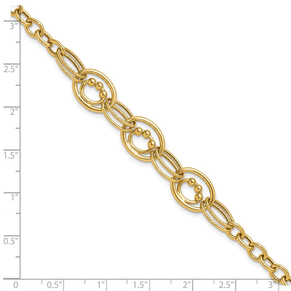 10K Yellow Gold Polished And Textured Fancy Link Bracelet