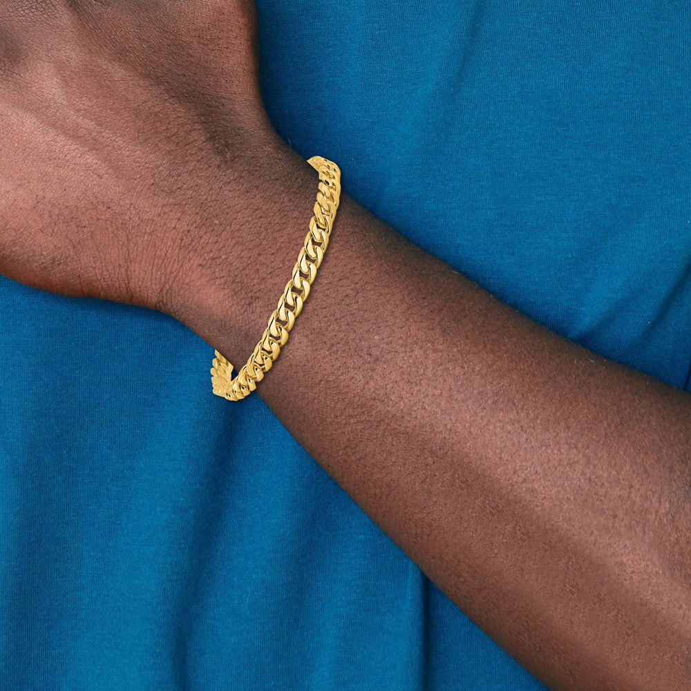 10K Yellow Gold 6.8mm Hand-Polished Flat Beveled Curb Link Bracelet
