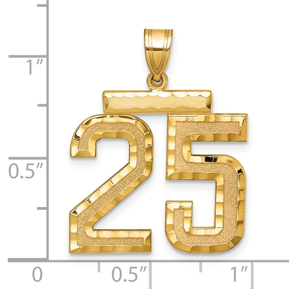 10K Yellow Gold Large Brushed Diamond-Cut Number 25 Charm