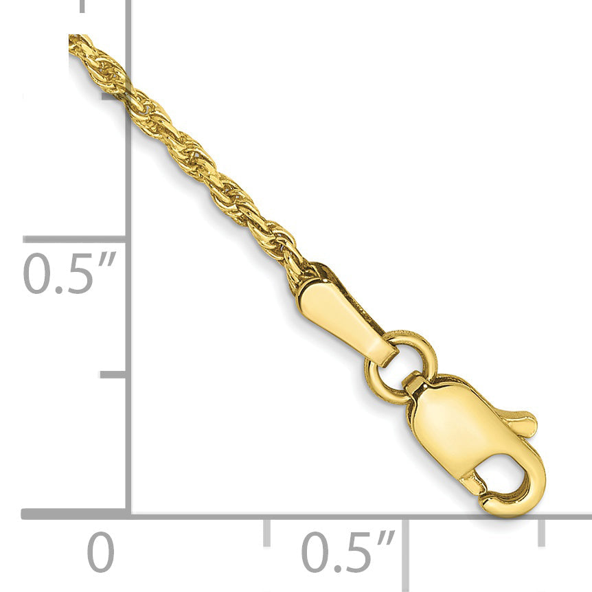 8 Inch 10k Yellow Gold 1.3mm D/C Machine Made Rope Chain Bracelet