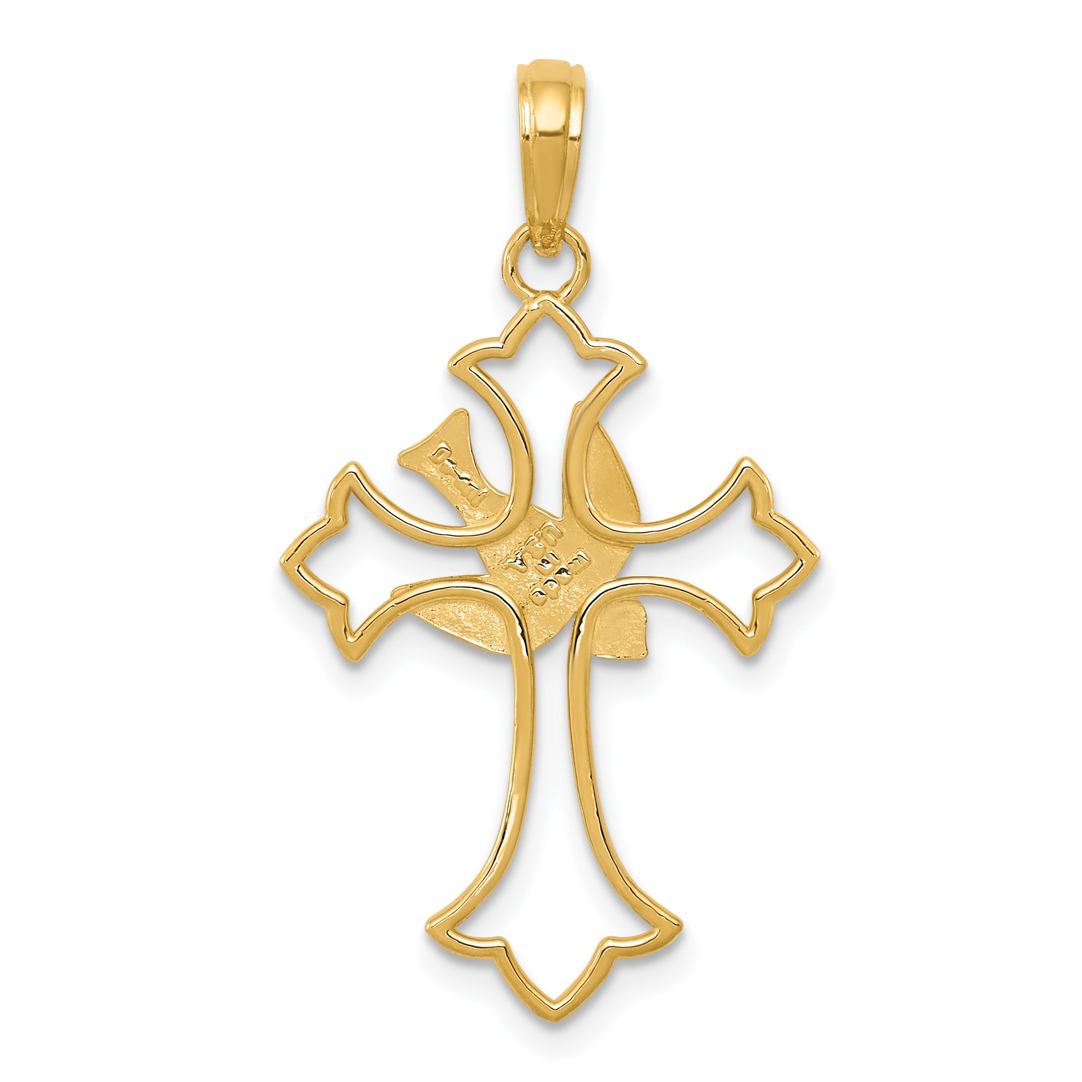 10K Yellow Gold Polished Cross W/Dove Pendant