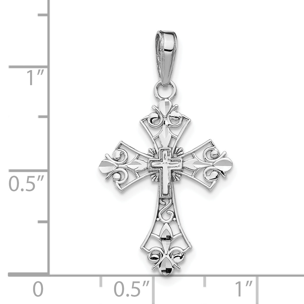 10K White Gold Filigree Cross Charm