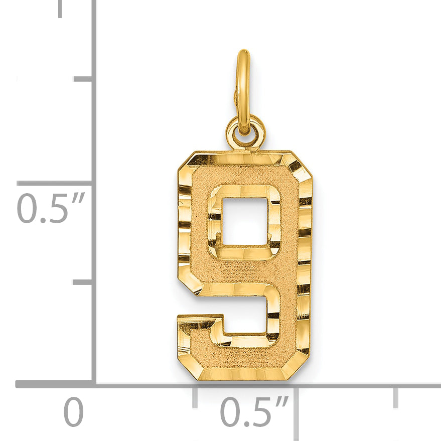 10K Yellow Gold 10Ky Casted Medium Diamond-Cut Number 9 Charm